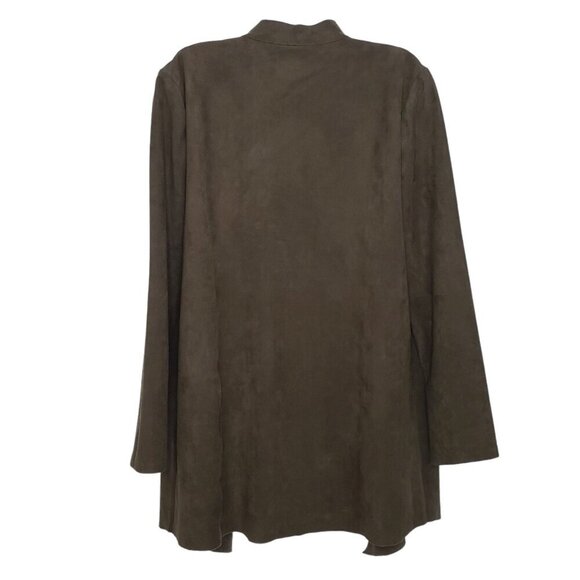 Chico’s Womens Faux Suede Drape Jacket Floral Embroidered Detail Green Size 8/10 - Picture 2 of 10
